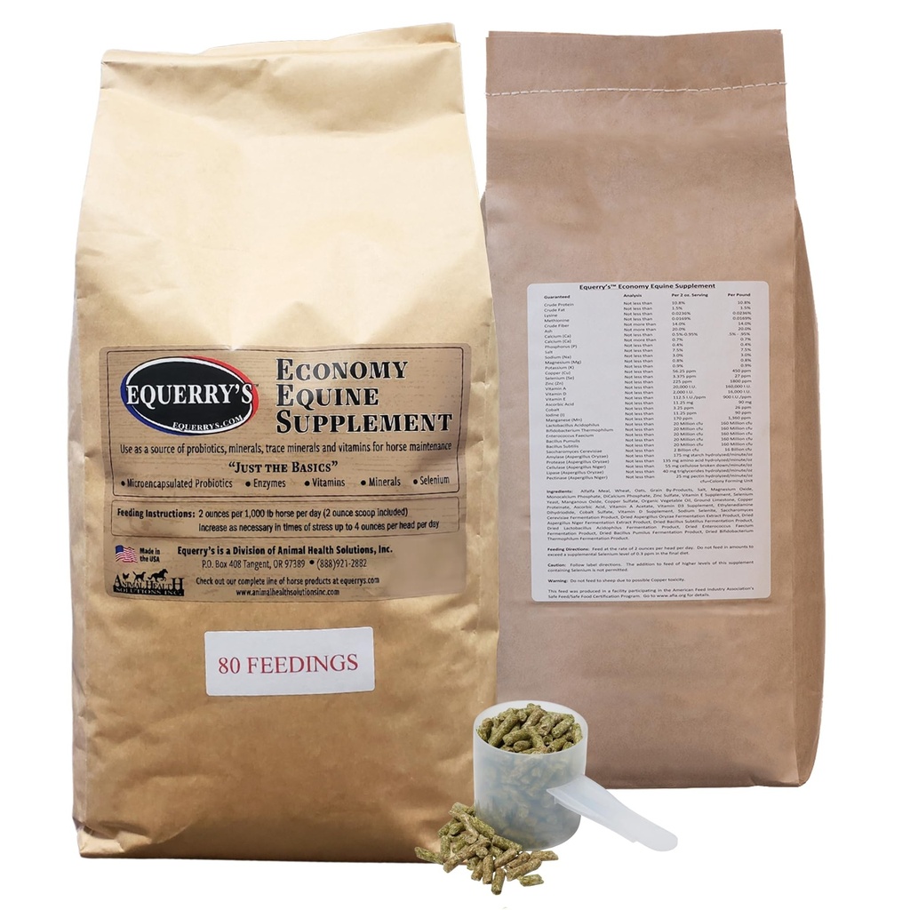 Equerry's Economy Equine Supplement - Hobuste probiootikumid | Hobuste toidulisand | Hobuste vitamiinid ja mineraalid Ensüümide ja Seleeniga, 10 lb