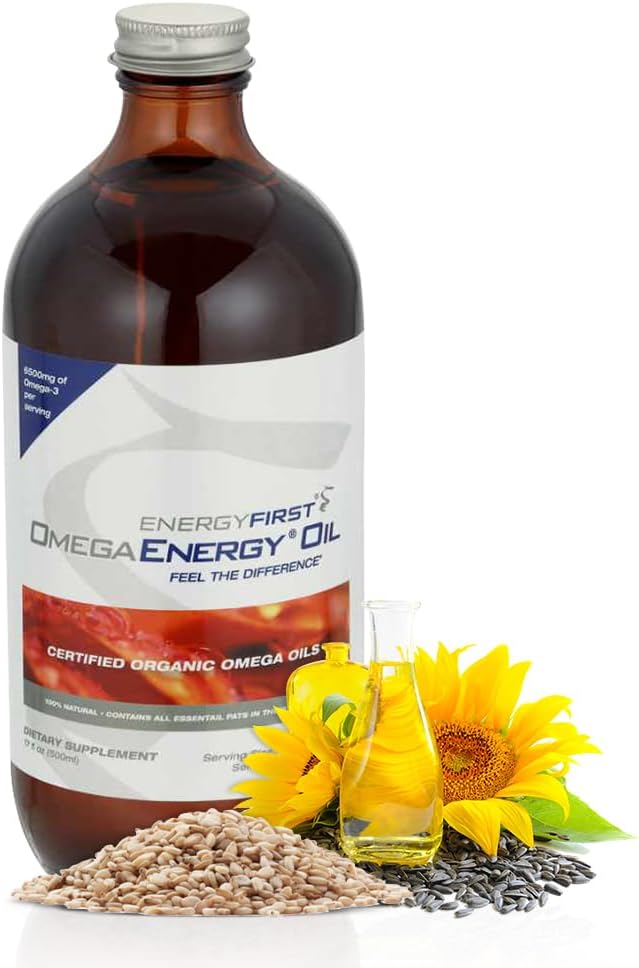 EnergyFirst Omega Energy Oil - Omega 3 & 6 täiendus linaseemnete, päevalille, seesami ja kõrvitsaseemneõli, Vegan Antioksüdant ja 12oz