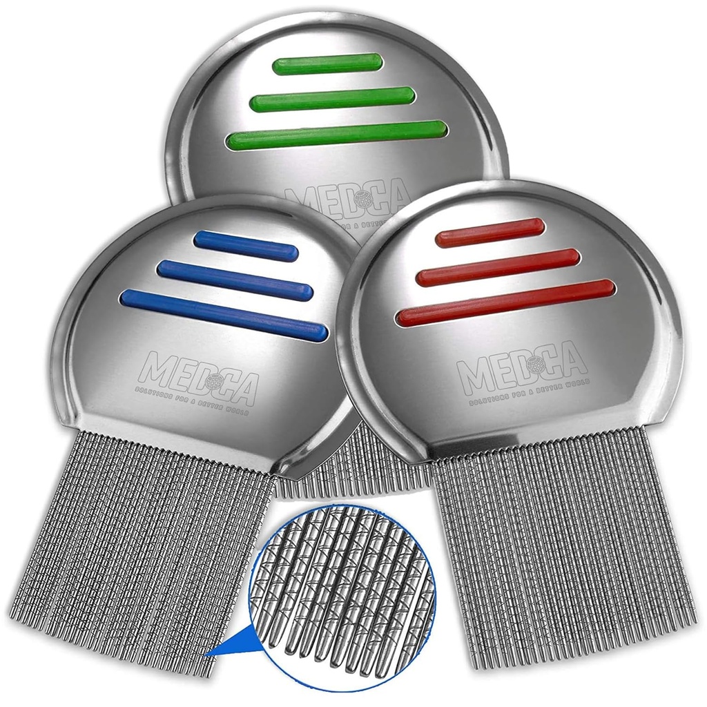Lice Comb - (Pack of 3) Head Lice ravi, mis on individuaalselt pakendatud professionaalne roostevabast terasest täidis ja niiske kammid eemaldab Munad ümarate näpunäidetega mugavaks kasutamiseks