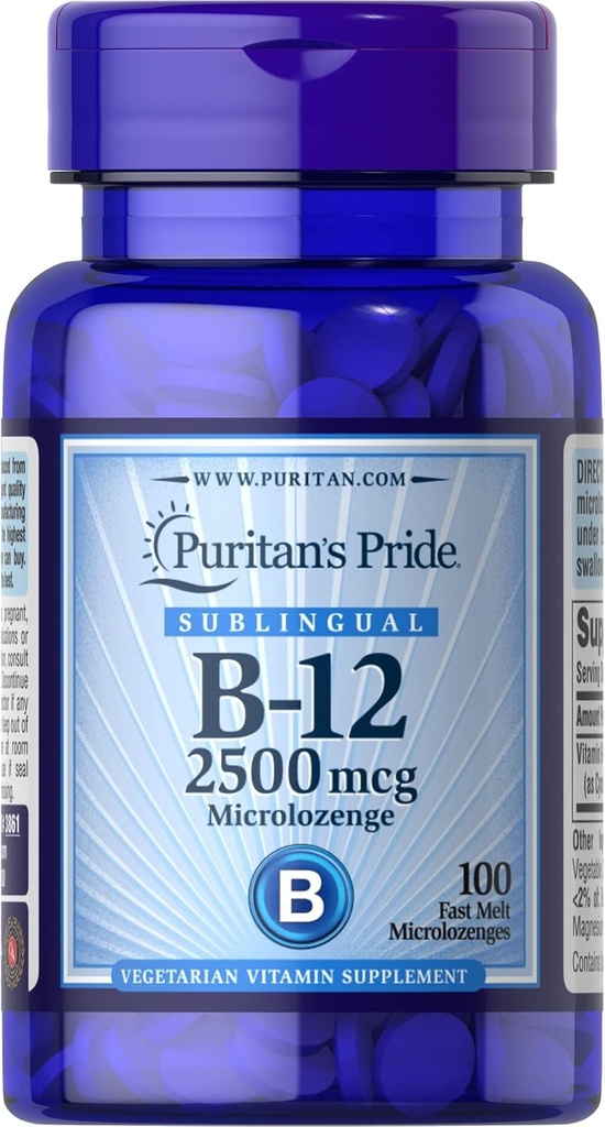 Puritan's Pride Vitamiin B-12 2500 μg Mikromahustid, 100 loend