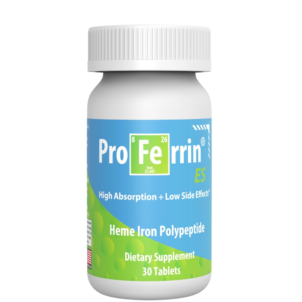 Proferrin ES - 10,5 mg kõrge absorbeeriva heme raudpolüpeptiidi. Valmistatud USA-s. 30 tabletti. Rahulikult. Ei mõjuta kohv, kaltsium ega PPI.