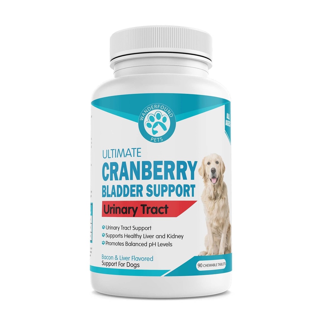 Wanderfound Pets Ultimate Cranberry põie UTI tugilisa koertele - Koerte kuseteede infektsioon Inkontinentsus valem korditseps Seenega - peekon & maks Maitse - 90 närimistabletti