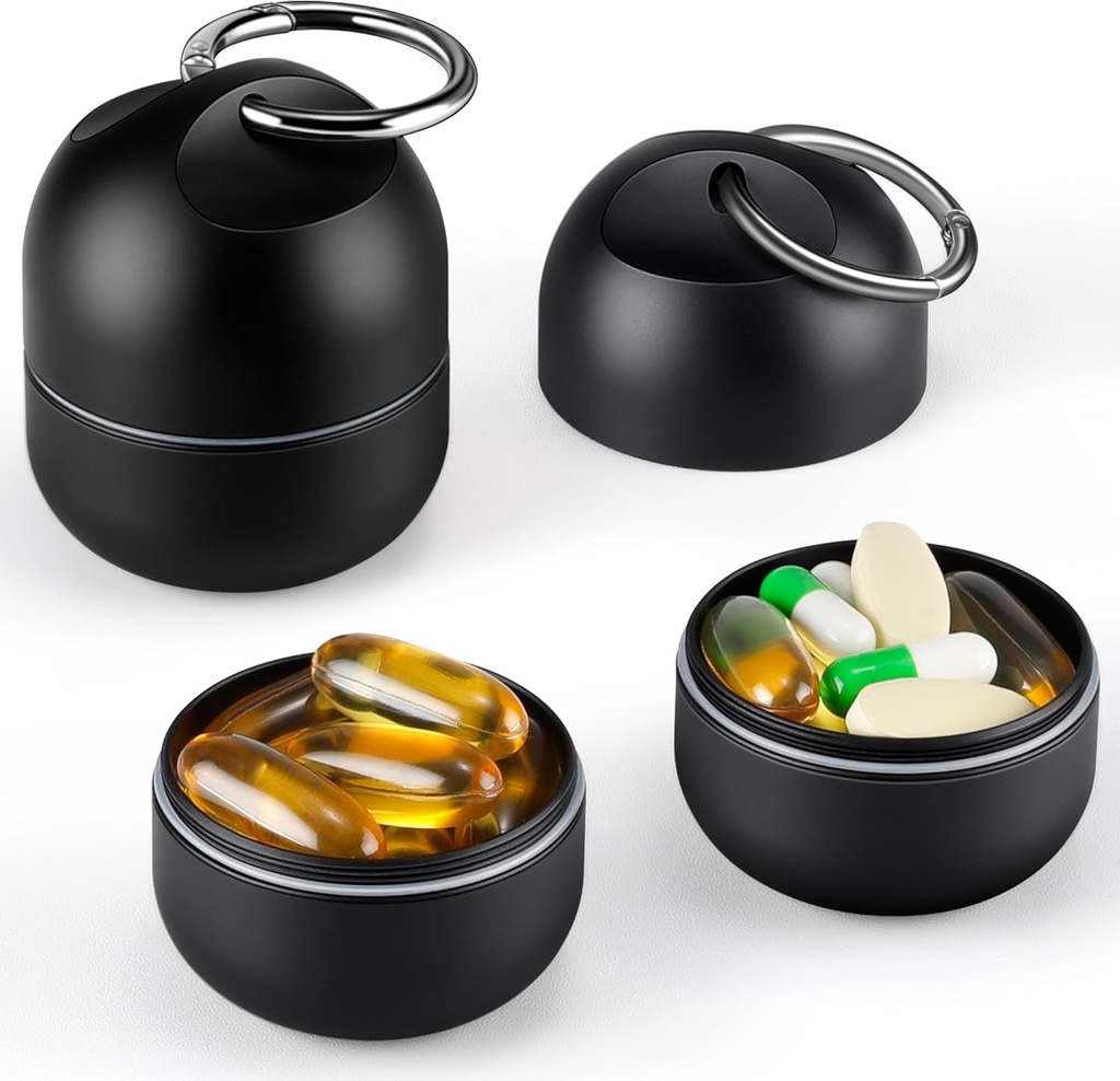 Zannaki väike kaasaskantav ühe pilli kasti Keychain - Metal Daily Travel Pill Korraldaja juhul, veekindel Pill Hoidja pudel, Cute Medicine Vitamin Supplement konteinerid Tasku või rahakott, must