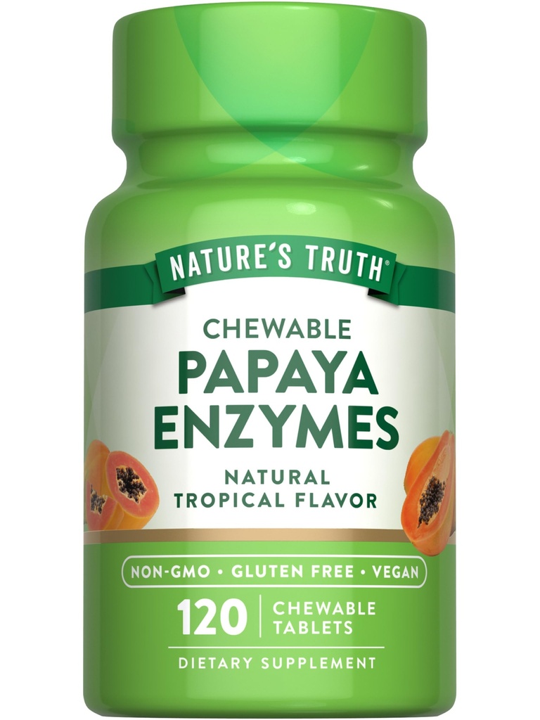 Nature's Truth Papaya Enzyme närimistabletid | 120 Count | Vegan, mitte-GMO ja gluteenivaba toidulisand seedimiseks | looduslik troopiline maitse
