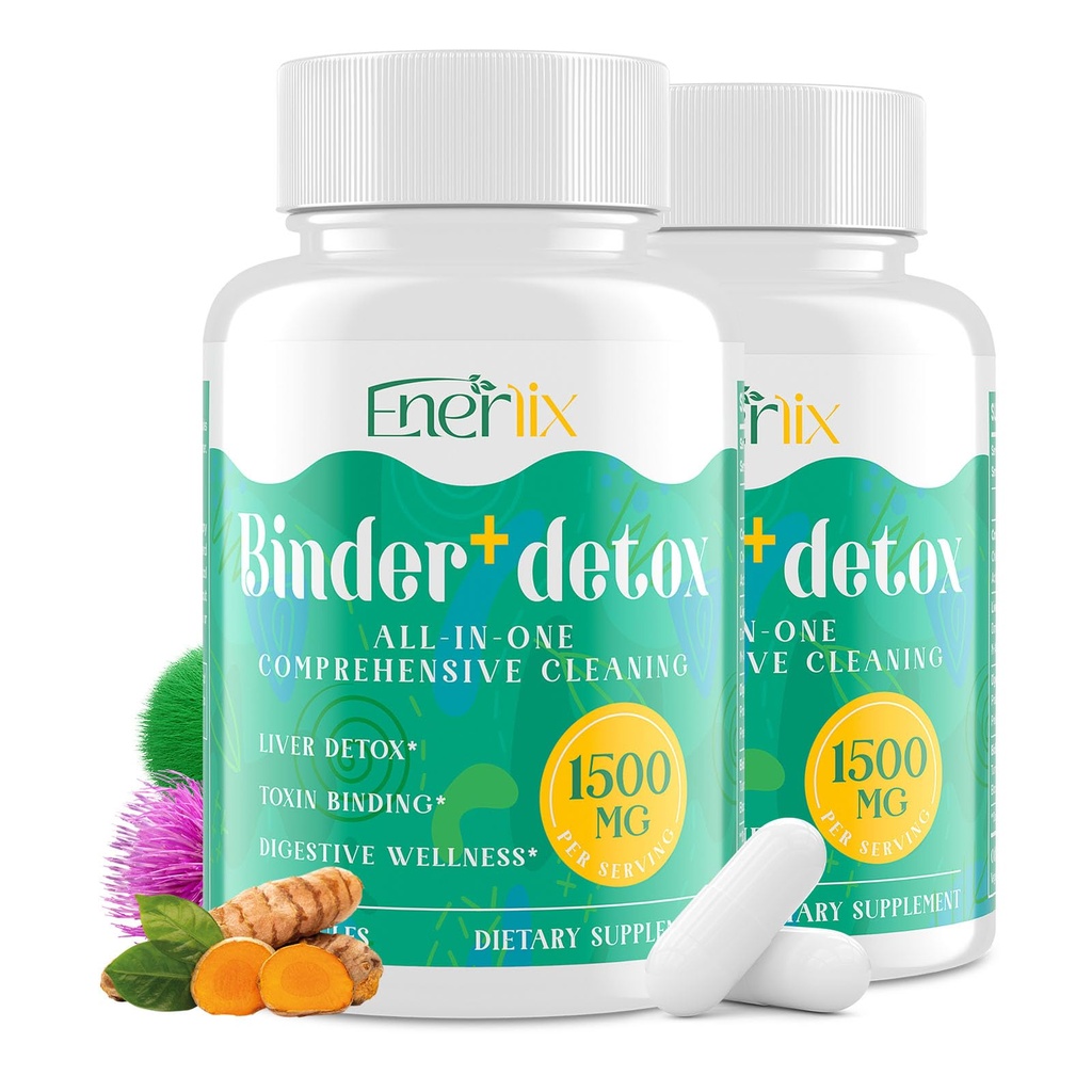 15-in-1 detox Binder, aktiveeritud süsi, tseoliit ja bentoniit savi, klorella, 1500 MG Detox Supplement Maksimaalne absorbent, Maksa soolestiku seedetrakti detox Puhastus, 180 Vegankapslit