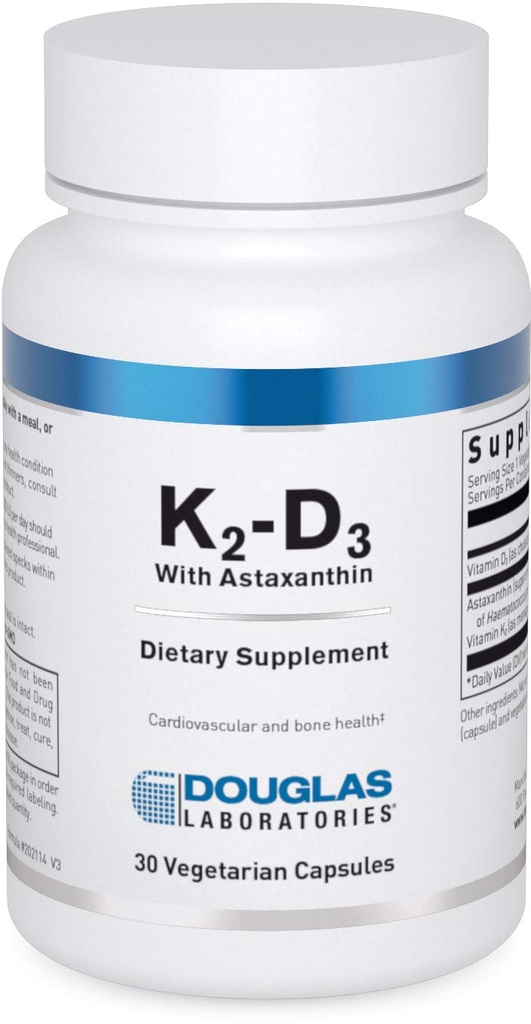 Douglas Laboratories K2-D3 astaksantiiniga - Antioksüdant luude, immuunfunktsiooni ja veresoonte tervise toetamiseks * - menakinoon-7 & D-vitamiiniga - 30 taimekapslit