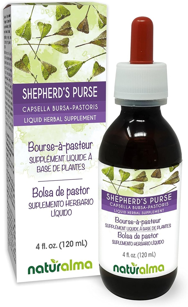 Naturalma Shepherd's Purse (Capsella Bursa-pastoris) herb Alkoholivaba tinktuur - 4 fl oz Vedel ekstrakt tilkades - Taimne täiendus - Vegan