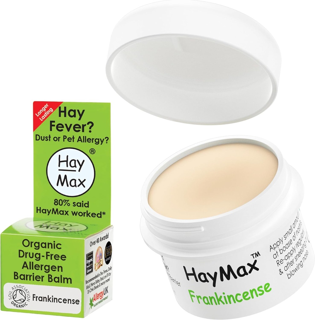 HayMax Allergen Barrier Balm - Frankincense 0.17 fl oz - orgaaniline, looduslik ja mitte-uimane heinapalavik & allergia leevendav palsam - Blokeerib õietolmu ja allergeeni osakesed - suurepärane täiskasvanutele, lastele ja rasedatele naistele