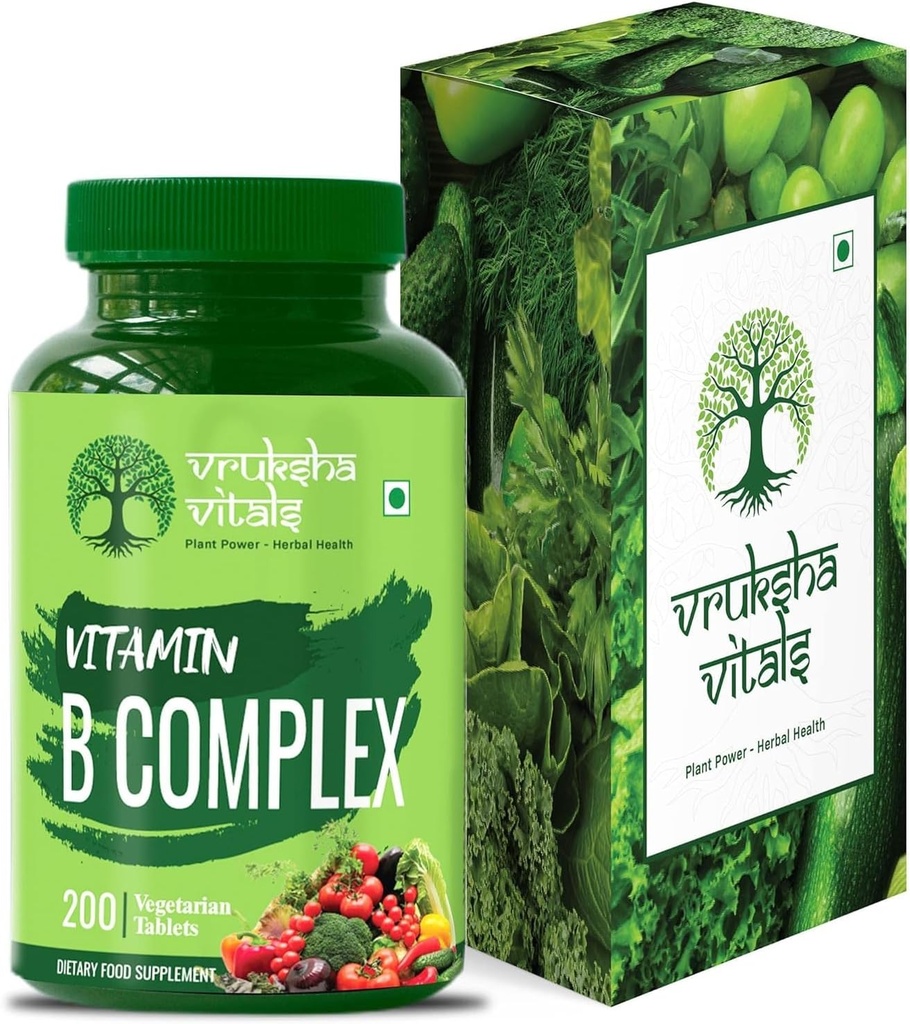 Üldine B-vitamiini kompleks 100% RDA - 200 tabletti / kapslit - B-vitamiinide täiendus (B1, B2, B3, B5, B6, B7, B9, B12), roheline