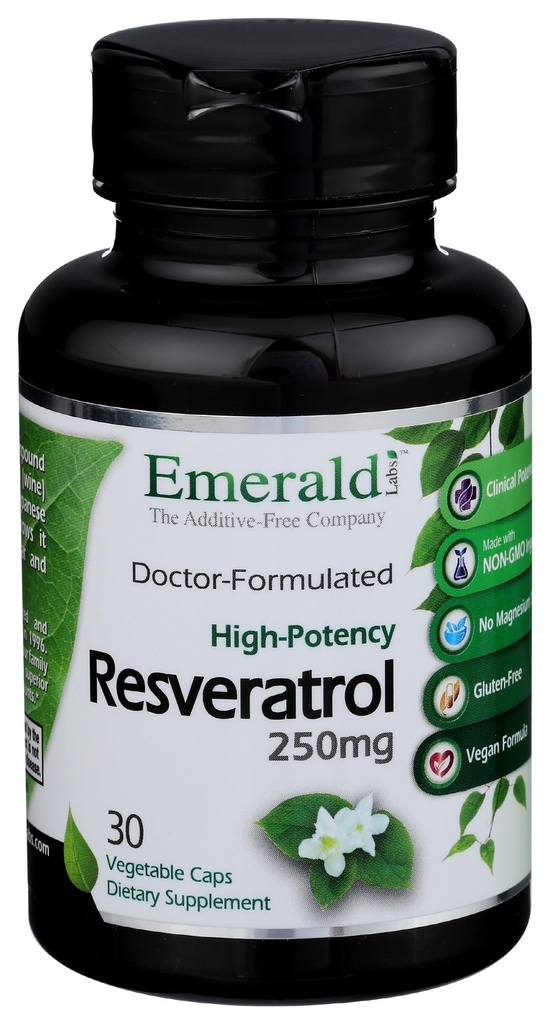 Emerald Labs Resveratrool - toidulisand koos Resveratrooliga raku- ja südame-veresoonkonna toetamiseks - 30 köögiviljakapslit