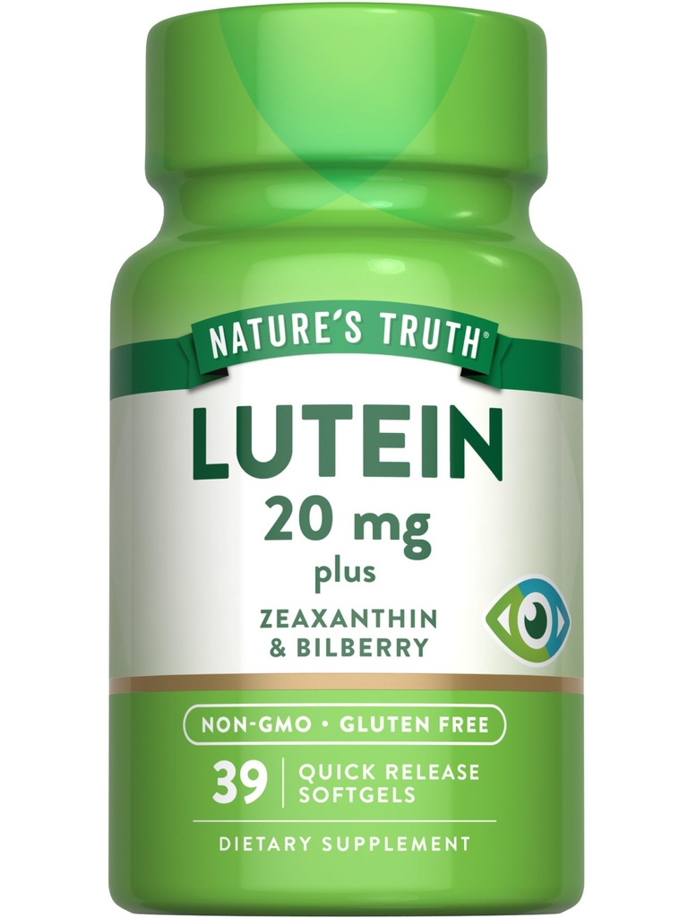 Nature's Truth Lutein ja Zeaxanthin | 20 mg | 39 Softgels | Bilberry | Non-GMO & Gluten Free Supplement