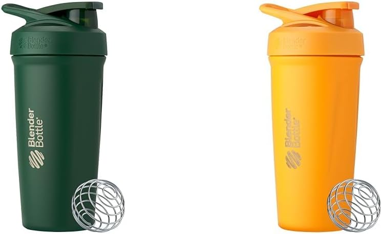 BlenderBottle 24-Ounce Stainless Steel Shaker Cup Bundle with Wire Whisk - Forest and Mango
