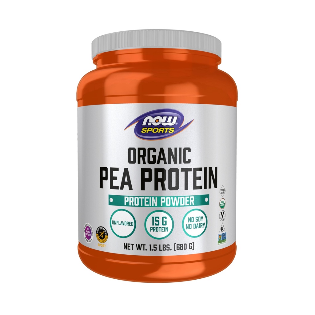 NOW Foods Sports Nutrition, sertifitseeritud orgaaniline hernevalk 15 grammi, maitsestamata pulber, 1,5 naela