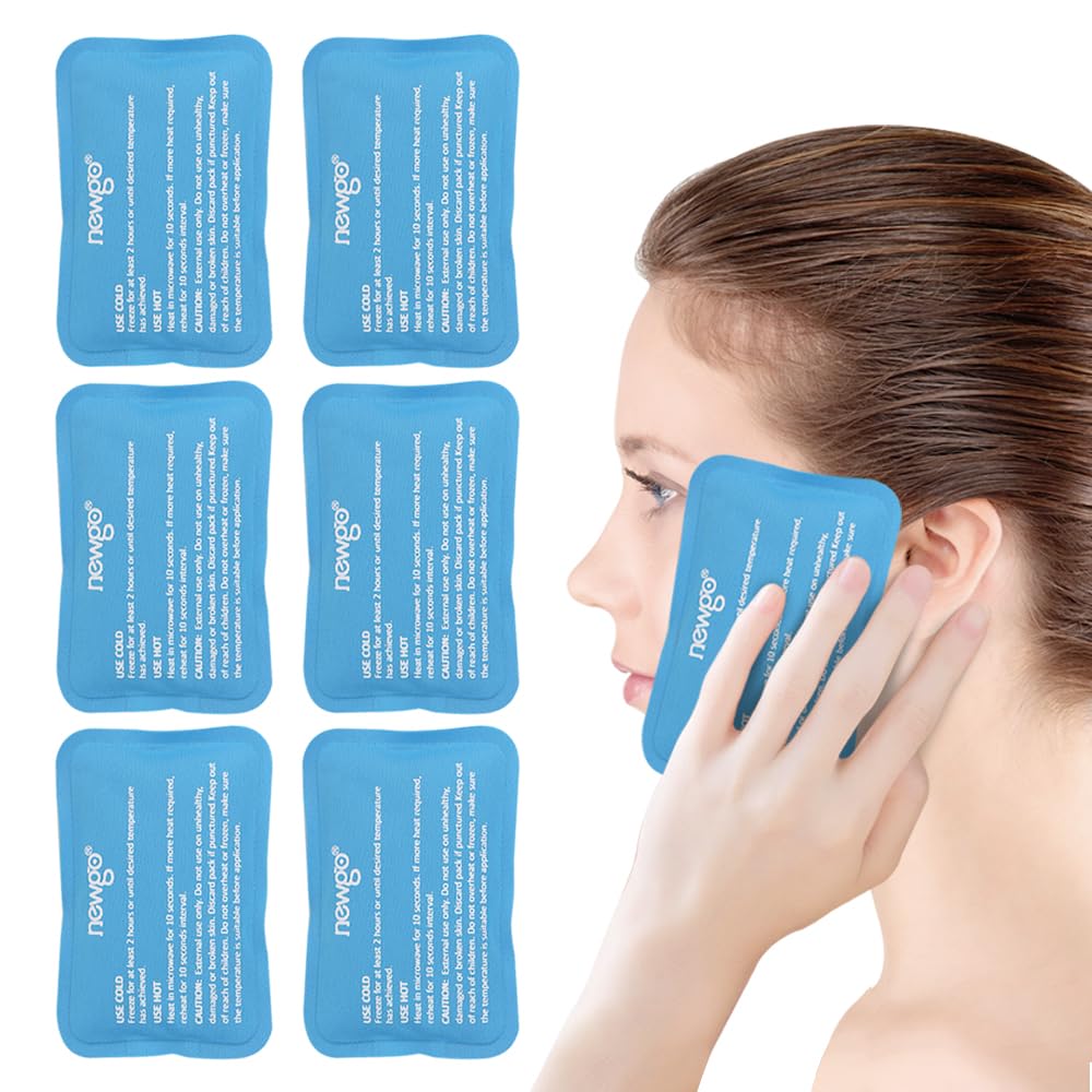 NEWGO Mini Ice Packs (6 pakendit) Gel Cold pakendid vigastuste taaskasutatavad, näojää pakend näokirurgia, hammaste valu, väsinud silmad, laste Boo Boo Boo Boos, sinikad, peavalud, rinnaga toitmine 4.5 "X 3.2" sinine