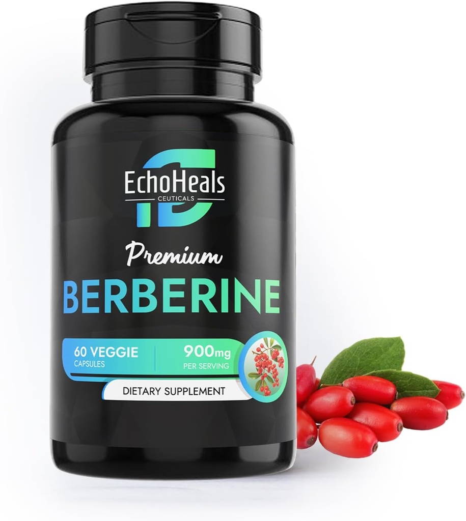 Berberine Supplement - looduslik taim-põhineb Ceylon kaneel, kurkum, Piperine, vitamiinid B6, C, D - vegan-sõbralik - 60 köögivilja kapslid, 900mg.