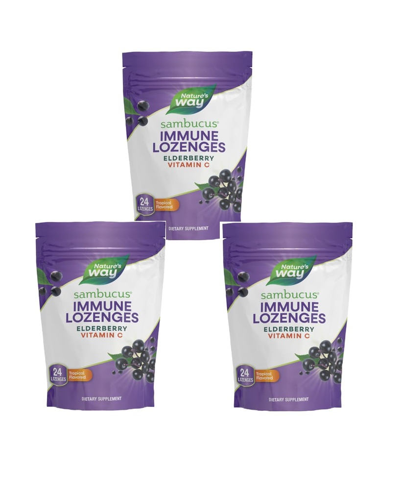 Nature's Way Sambucus Immune Lozenges, kõrge potentsi C-vitamiin, Elderberry, 24 troopilised maitsestatud lozenges (pakendamine võib varieeruda)