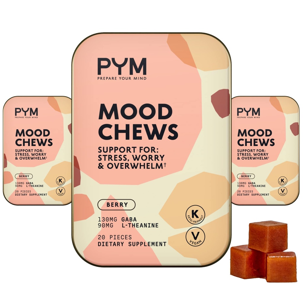 PYM Berry Mood närib stressi, muretsemise ja ülekoormamise toetust, 60 krahv | 130mg GABA, 90mg L-Theanine | Vegan, mitte-GMO, gluteenivaba, lisatud suhkrut | Kõik looduslikud meeleolu tasakaalulisandid, mis on valmistatud USA-s