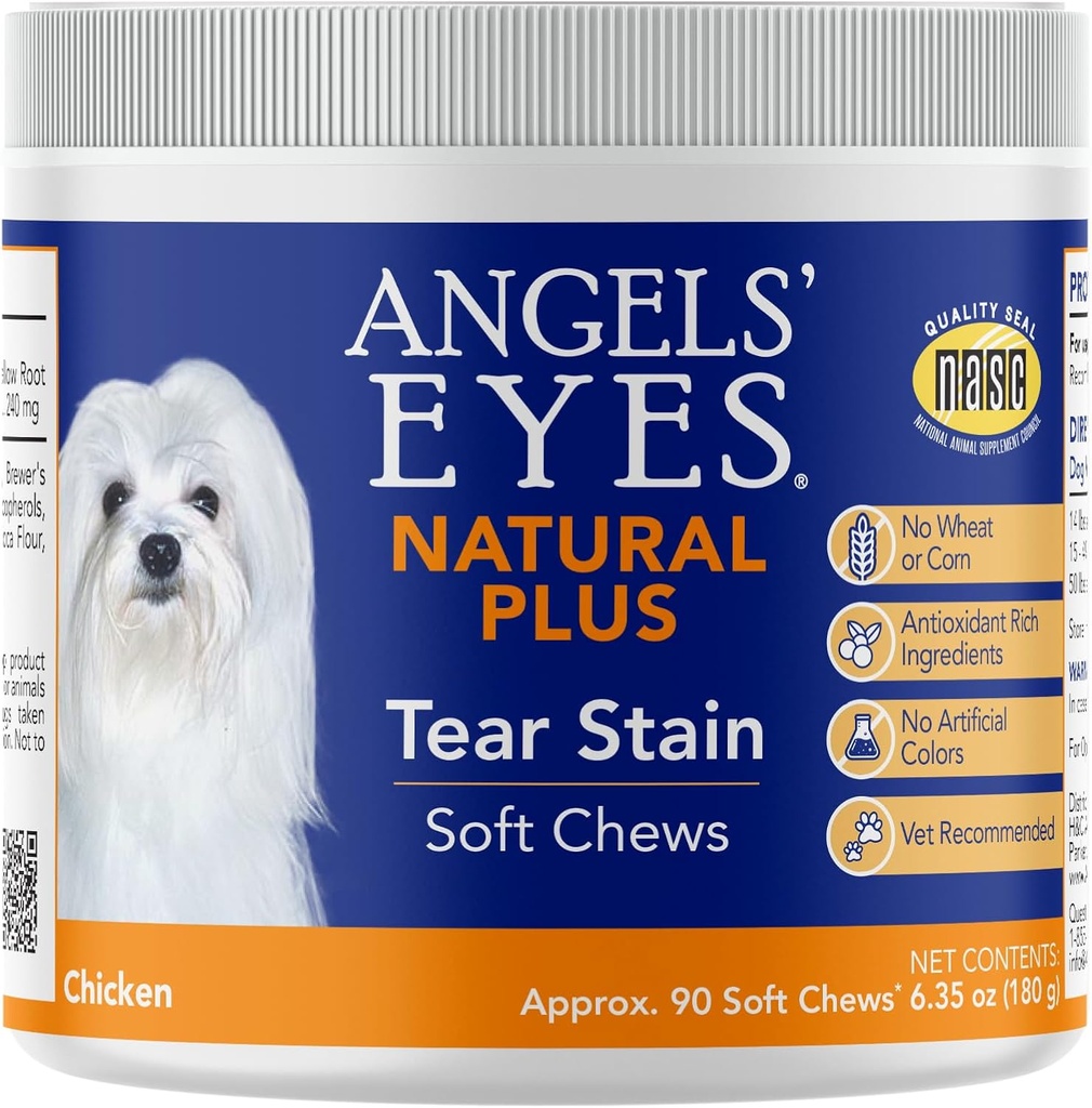ANGELS' EYES Natural Tear pleki ennetamine Pehmed närid koertele | Kana maitse | Kõigile tõugudele | Nisu ei ole maisi | Päevane lisand | Proprietary Formula, 90 Count