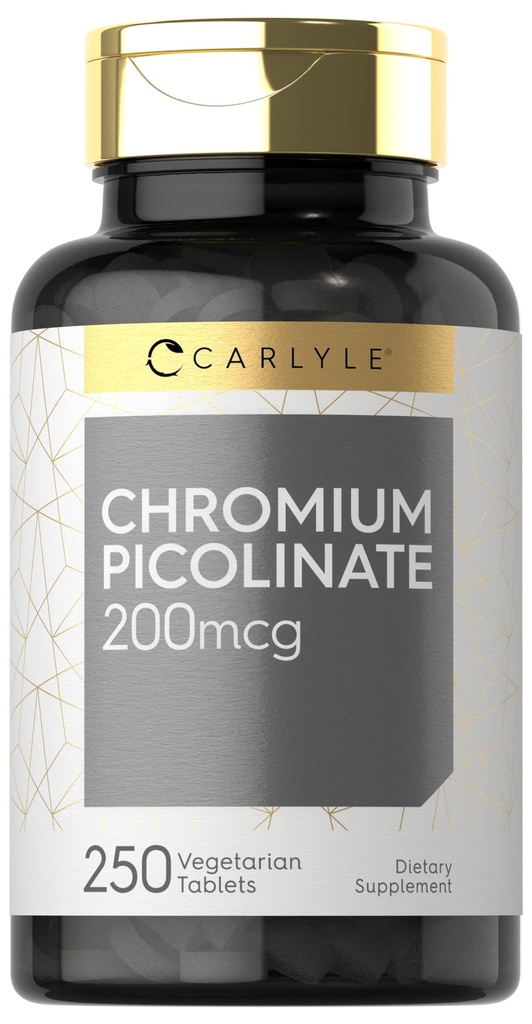 Carlyle Chromium Picolinate 200mcg | 250 Taimetoitlane tablett | Suur imendumine | Mitte-GMO, Gluteenivaba toidulisand