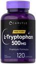 Carlyle L-trüptofaan 500mg | 120 kapslit | Aminohappe lisand | Vaba vorm | Premium valem | Mitte-GMO & Gluteenivaba