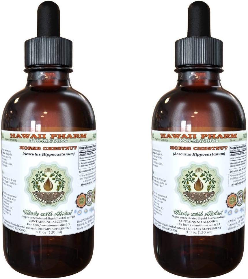 Hobusekastan Alkoholivaba vedelik ekstrakt, orgaaniline hobukastan (Aesculus hippocastanum) Kuivatatud pähkli Glycerite Hawaii Pharm Looduslik taimelisa 2x2 oz