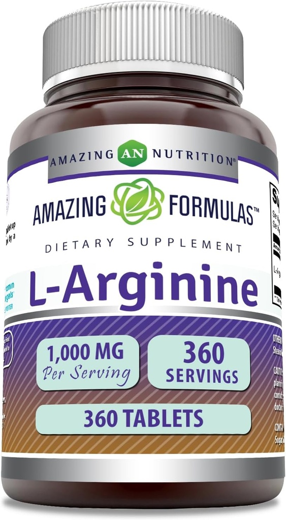 Amazing valemid L-arginiin Supplement | 1000 Mg per Serving | Tabletid | Aminohappelisand naistele ja meestele | Mitte-GMO | Gluteenivaba | Valmistatud USAs (360 Count)