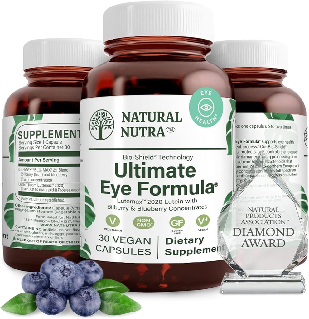 Looduslik Nutra Ultimate Eye Health Supplement - Bilberry & Blueberry Extract Blend päeva ja öö nägemise toetamiseks, soodustab värvi tajumist ja silmade selgust - Non-GMO, Vegan - 30 kapslit (pakk 2)