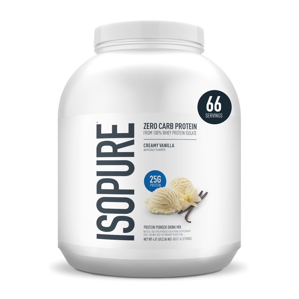 Isopure Zero Carb 100% puhas vadak Isolaatvalgu pulber, laktoosivaba, gluteenivaba, vitamiinidega, kreemjas vanill, 25 g valku serveerimisel, 4,5 lbs, 66 serveerimist (pakendamine võib varieeruda)