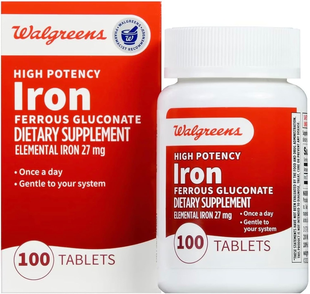 Walgreens High Potency Raudne glükonaat 27mg, tabletid, 100 ea