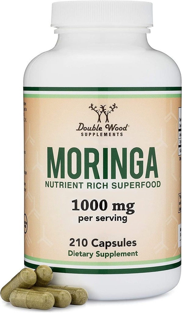 DWS Organic Moringa kapslid 1000mg - Pure Moringa pulber energia ja immuunsuse toetamiseks - Roheline supertoit, mis on rikas antioksüdantide, oluliste vitamiinide ja aminohapete poolest - 105 vegankapslit