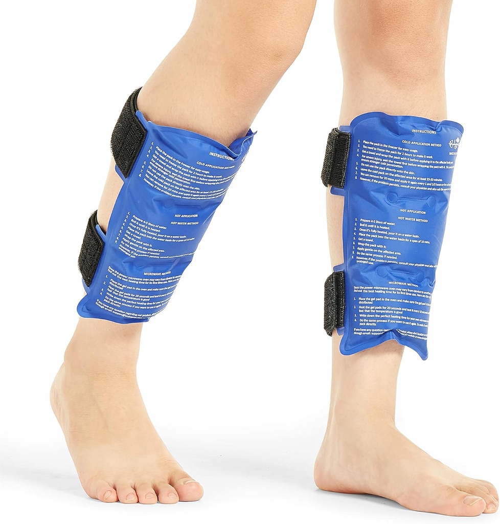 BODYPROX Shin Splint Ice Pack 2 Pack - korduvkasutatav külm ja kuum mähis Shin Splints Valu leevendamine, paindlik jääpakett jooksjatele