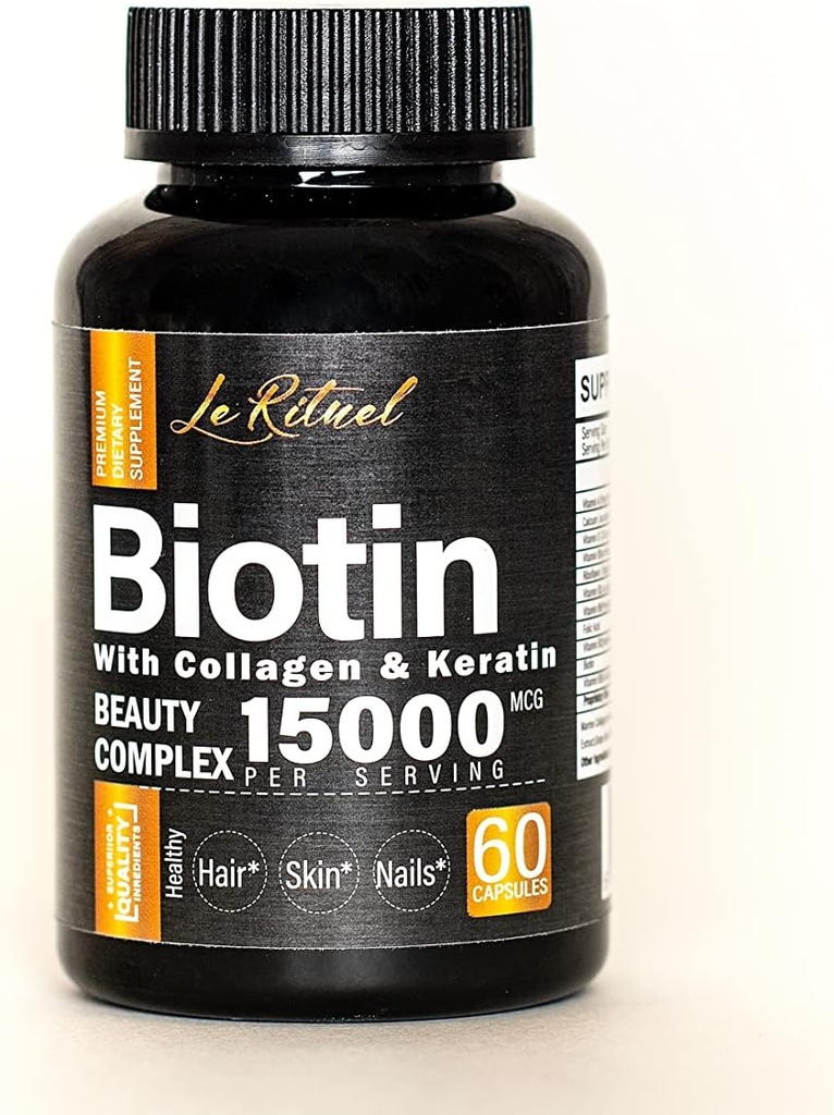 Biotiini vitamiinid kollageeni ja keratiiniga - juuste kasvu täiendus naistele ja meestele - 15000 mcg pillid - vitamiinid A, D, B1, B2, B3, B5, B6, B12 kompleks - tervislikud vegankapslid - 60 loend