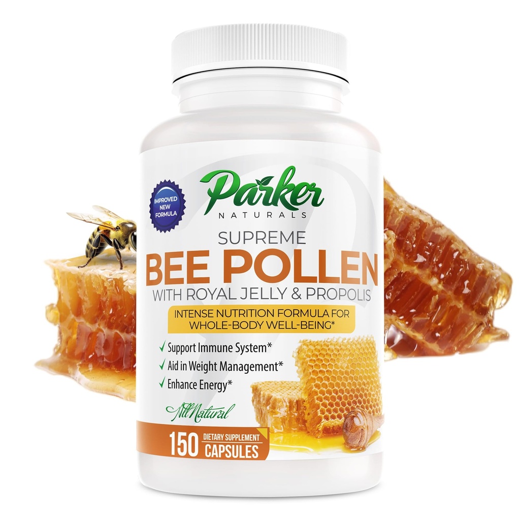 Parker Naturals Supreme Bee Pollen kapslid, 3520 mg Royal Jelly, Bee Pollen ja Bee Propolis kapslid, Natural Bee Pollen Supplement täiskasvanutele, 150 kapslit