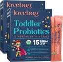 LOVEBUG Kids Probiootiline pulber prebiootiliste kiudainetega - väikelaste immuunsuse toetamine ja kõhukinnisuse leevendamine - USDA orgaanilised probiootikumid lastele soolestikule ja seedetrakti tervisele (vanused 1-4) - 60 pakendit (maitsestamata)