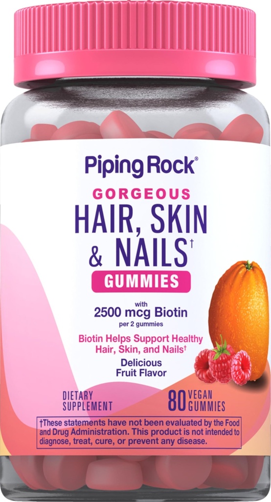 Torujuuksenahk ja küüned Vitamiinid | 80 Gummies | 2500 mcg biotiini | Naiste multivitamiin | C- ja E-vitamiiniga | Puuviljamaitse | Mitte-GMO, gluteenivaba toidulisand