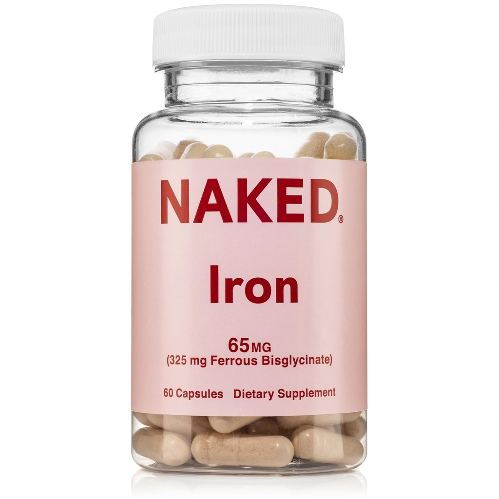Naked Raud 65mg, 325mg Raudne Bisglütsinaat - Rauapuuduse kõrge potentsi raualisand, rakuline energiatoetus, tervislike punaste vereliblede tootmine, mitte-GMO, gluteenivaba, 60 kapslit