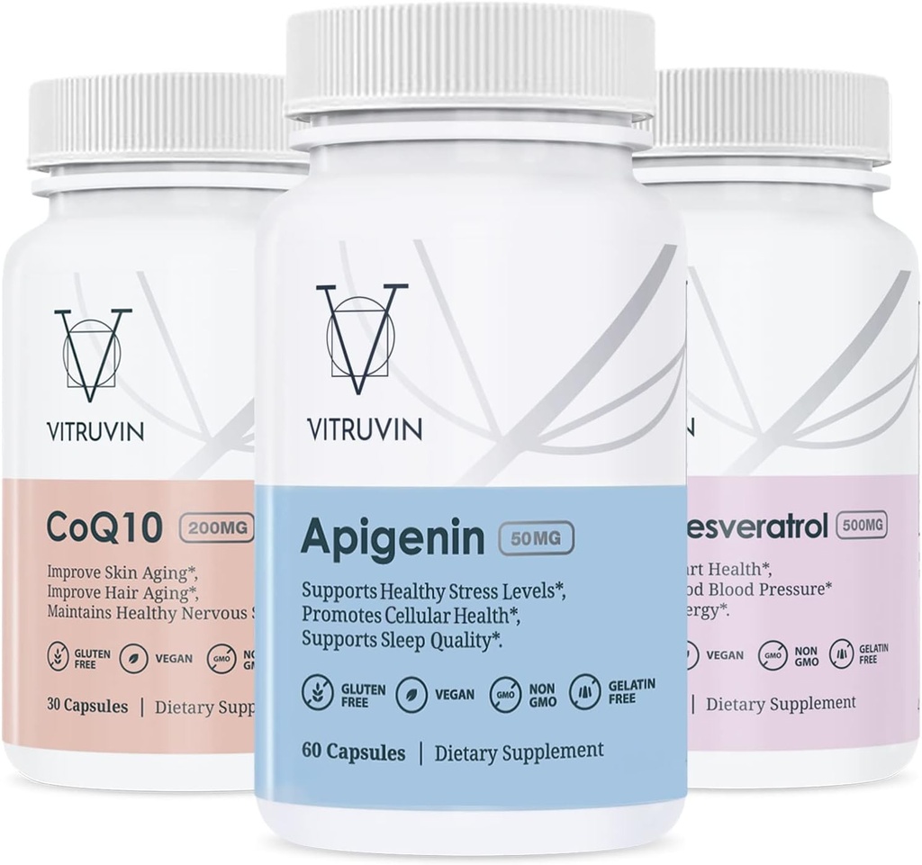 Vitruvin Sport Recovery (Apigenin 2 x 50mg, COQ10 200mg, Resveratrol 500mg) Vegan, Non-GMO, Gluteenivaba, želatiinivaba.