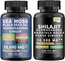 Sea Sammal ja shilajit Sea Moss Black Seed Oil Ashwagandha Ginger&shilajit rhodiola rosea panax Ginseng (120 krahv (2. pakk))