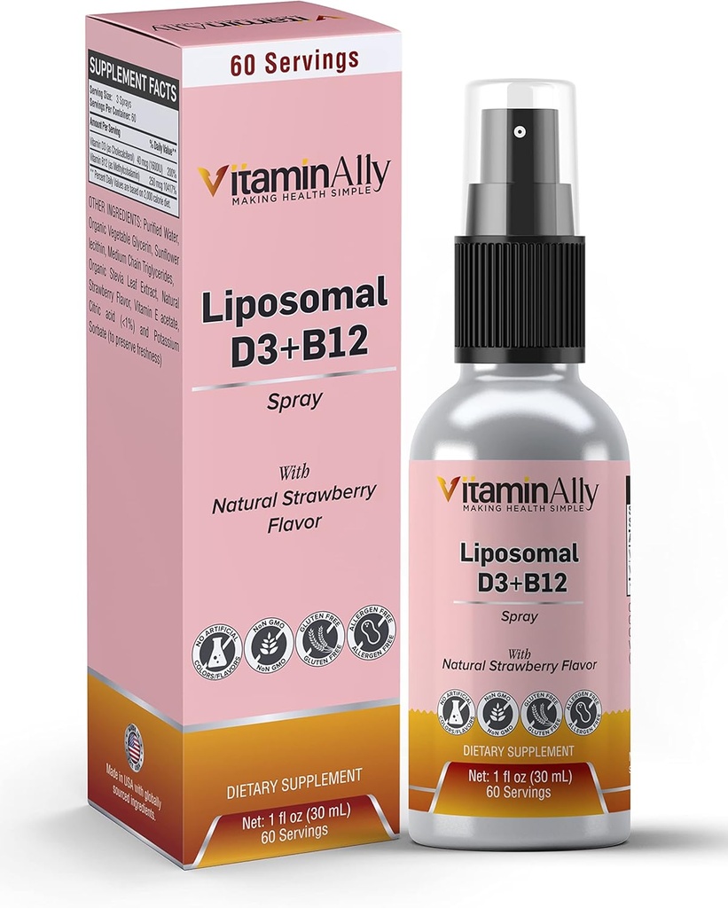 Liposomaalne vedelik D3-vitamiin + B12-vitamiin Spray |2 kuu pakkumine|1 fl oz|Non-GMO |Sugar FreesReisi sõbralik |Immuuntoetus, Luude tervis, toetab energiat, ajufunktsiooni