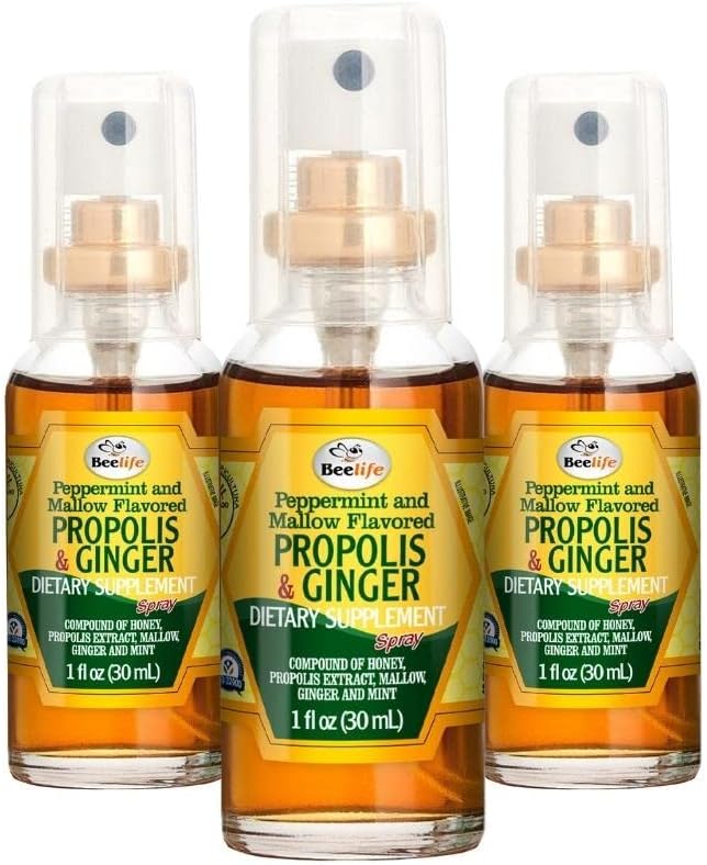 Beelife Propolis Throat Spray– rahustav Mesi ja ingveri Propolis Spray- Natural Immune Support & Bee Propolis Extract-Antioxidans, Rich Flavonoidid & Artepillin, No Sugar, Gluteenivaba - 3-Pack, 90 ml