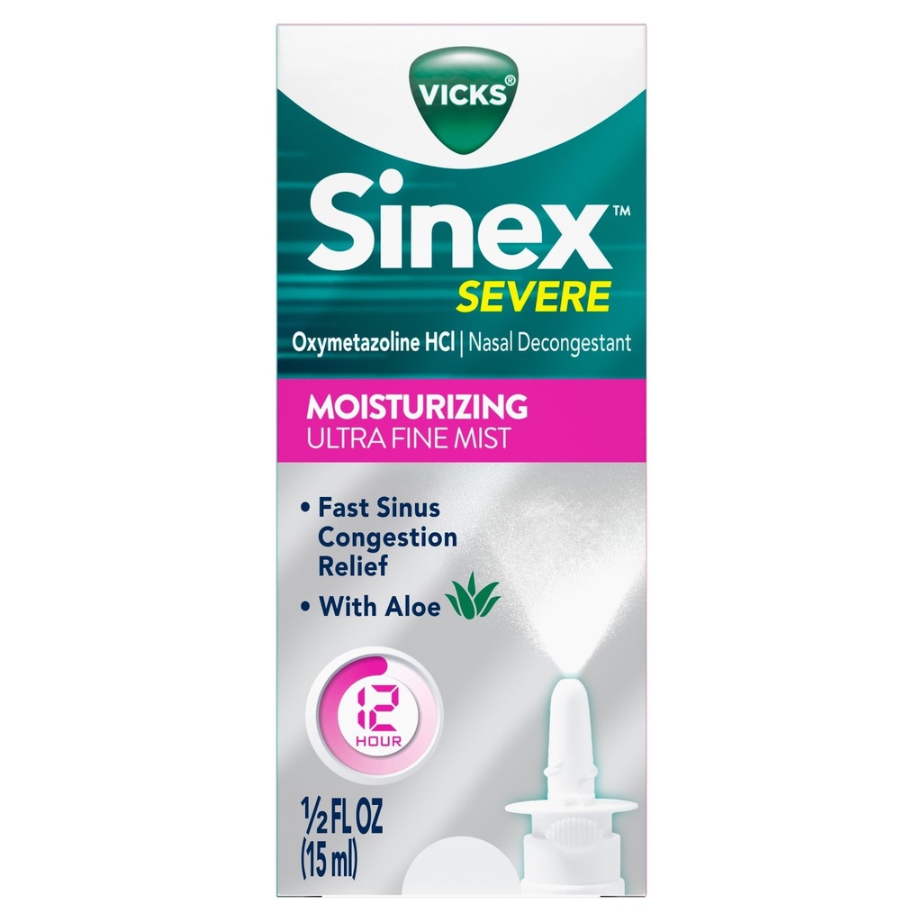 Vicks Sinex Severe ninasprei niisutava Ultra Fine Mistiga, dekongestant külma, allergia, siinuse rõhu leevendamiseks - 265 pihustit