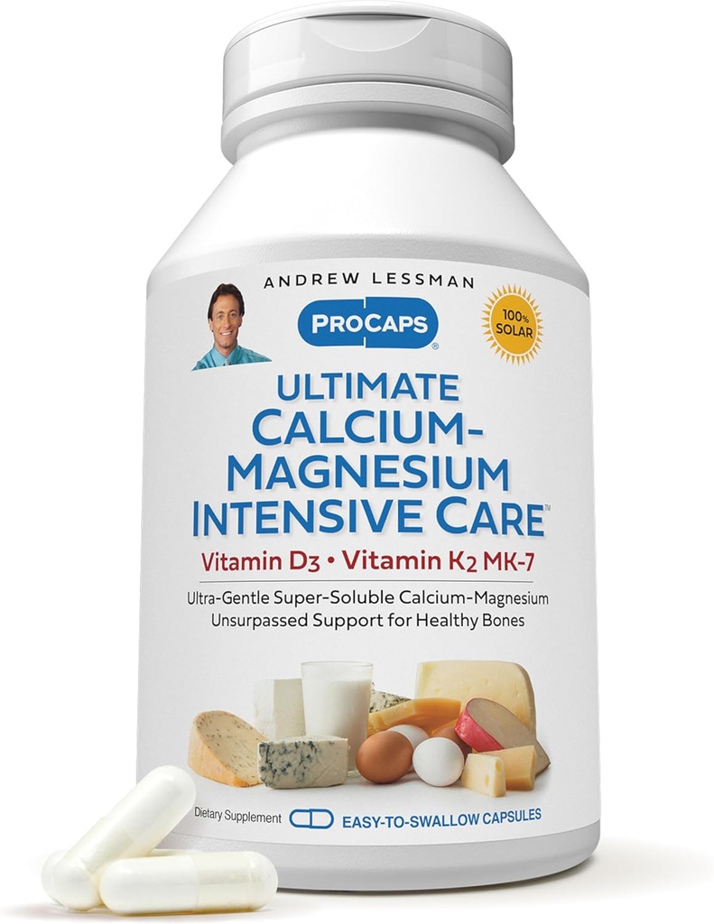 ANDREW LESSMAN Ultimate Calcium-Magnesium Intensiivne hooldus D3-vitamiini ja K2 MK7-120 mcg - 180 kapslit - Luu ja skeleti tervis Essentials. Õrn, kerge alla neelata, super lahustuv. Ei mingeid lisaaineid