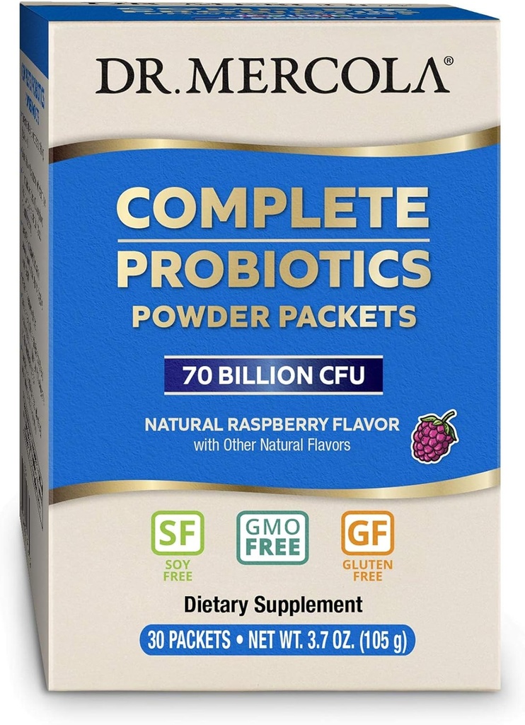 Dr Mercola Complete Probiootikumid Pulberpakendid, 30 Servings (30 Packets), 70 Miljardi CFU, Natural Vaarika Maitse, Toidulisandi, Seedetrakti Ja Immuunsüsteemi Toetus, Mitte-GMO