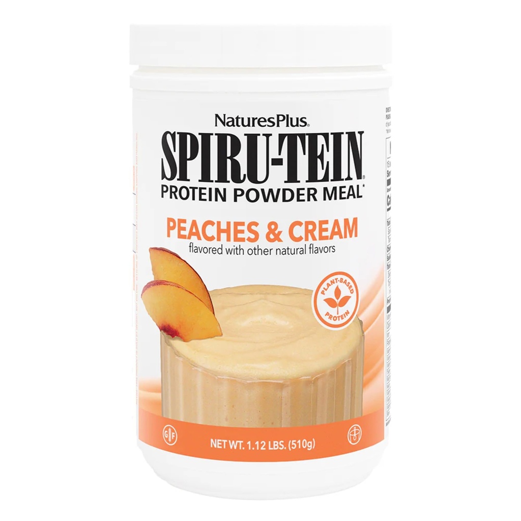 NaturesPlus SPIRU-TEIN Shake - virsikud ja kreemimaitse - 1,1 naela, Spirulina valgu pulber - taimse toidu asendamine, vitamiinid ja mineraalid energia jaoks - taimetoitlane, gluteenivaba - 15 serveerimist