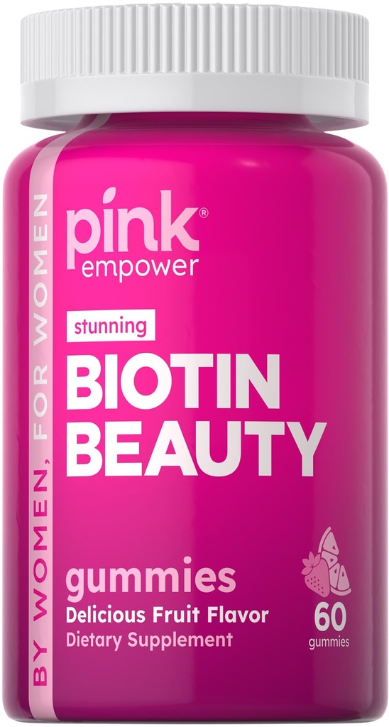PINK Biotin Gummies naistele | 60 Count | Vitamiin juustele, nahale ja küüntele | Puuviljamaitse | Mitte-GMO & Gluteenivaba
