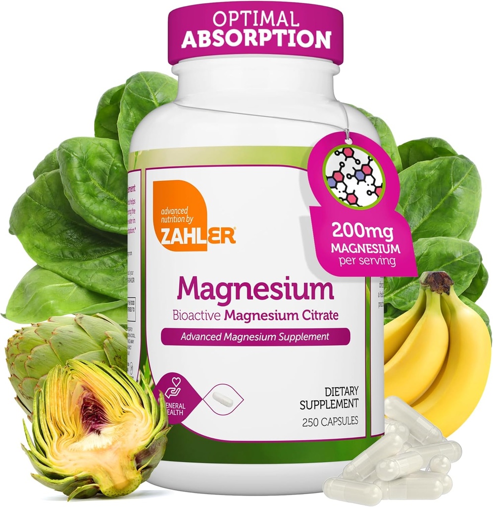 Zahler - magneesiumilisandi kapslid 200 mg (250 krahv) sertifitseeritud Kosher bioaktiivne magneesiumtsitraat Maxi imendumiseks - looduslik magneesiumi mineraal meestele ja naistele - parimad magneesiumilisandid