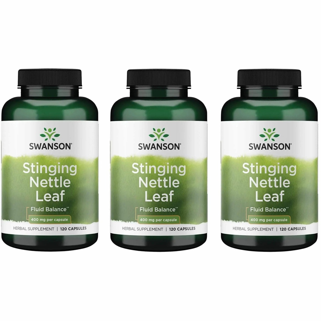 Swanson Stinging Nettle Leaf (Urtica Dioica) - Taimne lisand, mis soodustab kuseteede ja hingamisteede tervise toetamist - võib toetada tervislikku vedeliku tasakaalu - (120 kapslit) (3 pakendit)
