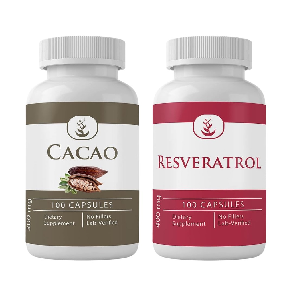 PUHTAD ORIGINAALSED KOOSTISOSAD Cacao & Resveratrooli kapslite kogum (iga 100 kapslit), ei lisandeid ega täiteaineid, labor kontrollitud