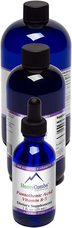 HoneyCombs Vitamiin B5 Pantoteenhape Supplement Vedelad tilgad - kõrge tugevusega B5-vitamiin meestele ja naistele - säilitada tervislikud hormoonid, immuunsüsteem, juuksed, nahk, küüned - Vegan Vegani vedelad vitamiinid (16 Fl oz)
