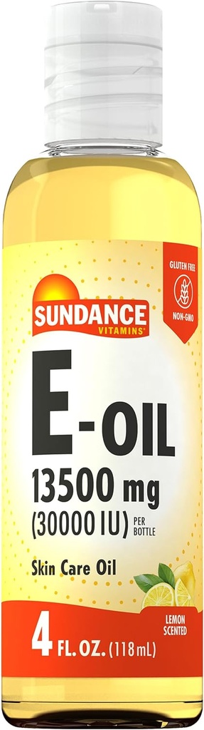 Sundance Vitamiin E-õli nahale | 13500 mg (30000 IU) | 4 Vedelatuntsi | Sidrunlõhnaline | Mitte-GMO ja Gluteenivaba lisand